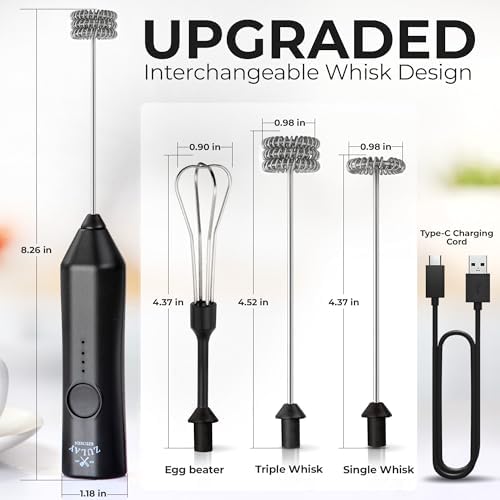 Zulay Kitchen Rechargeable Milk Frother Handheld - Frother Wand, Drink Mixer, Electric Whisk Frother, for Cappuccinos, Matcha & Protein Powder - Dynamic 3 Whisk, 3 Speed 500mAh Black - Image 3