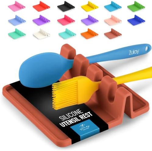 Zulay Kitchen Silicone Utensil Rest with Drip Pad for Multiple Utensils - BPA-Free, Heat-Resistant Spoon Rest & Spoon Holder for Stove Top - Kitchen Utensil Holder for Ladles & Tongs - Canyon Rose by ZulayKitchen