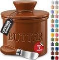 Priority Chef Butter Crock with Lid for Countertop with Spreader Knife and Water Line, Soft Spreadable Butter, Ceramic French Butter Dish with Lid, Brown by PriorityChef