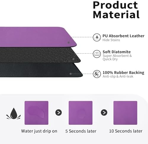HotLive Dish Drying Mat for Kitchen Counter, Heat Resistant Drainer Mats with Non-slip Rubber Backed, Hide Stain Kitchen Super Absorbent Draining Mat, Easy to Clean Dish Rack Pad, Purple 16"x18" - Image 2