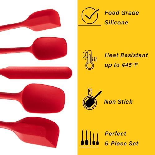 Silicone Spatula Set,5 Piece Food Grade Rubber Spatulas,RED - Image 3