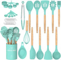 Umite Chef Kitchen Cooking Utensils Set, 24 pcs Non-stick Silicone Cooking Kitchen Utensils Spatula Set with Holder, Wooden Handle Heat Resistant Silicone Kitchen Gadgets Utensil Set (Green) by UmiteChef