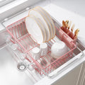 JASIWAY Pink Dish Drying Rack in Sink, Dish Drainer with Utensil Holder by JASIWAY