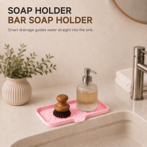 CAKETIME 2 Pack Silicone Soap Dish with Drain Spout for Bathroom Shower Caddy Kitchen Counter Sponge Holder Bar Sink Organizer Tray Container Drying Toiletries Essentials Cute Girl Pink Gifts Medium - Image 4