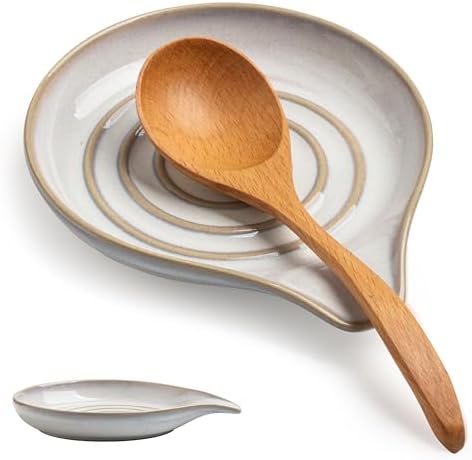 Ceramic Spoon Rest for Stove Top, Large Spoon Holder for Kitchen Counter, Heat-Resistant & Easy to Clean, Non-Stick Spatula Holder for Cooking, Coffee Spoon, Kitchen Decor, White by Cormomu