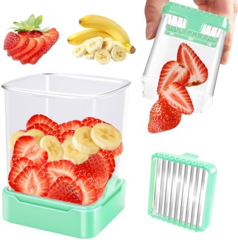 Strawberry Slicer Cup, Fruit Cutter – Quick-Slice, Meal Prep, Mint Green by GENGCANG