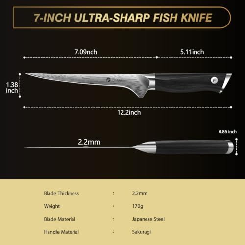 FINTISO Fillet Knife 7 Inch, Super Sharp Japanese Fish Boning Knife - Image 2