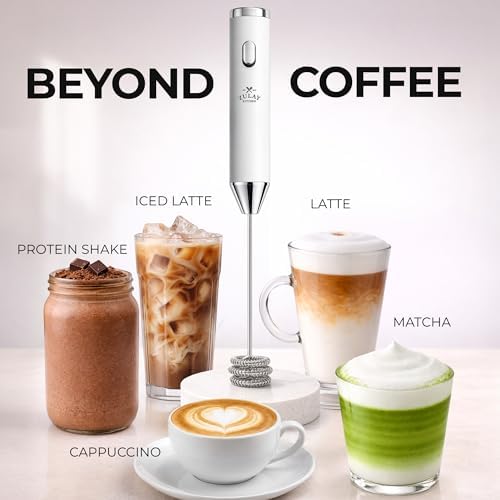 Zulay Kitchen Rechargeable Milk Frother Handheld - Frother Wand, Drink Mixer, Electric Whisk Frother, for Cappuccinos, Matcha & Protein Powder - Ultra Metal 4 Whisk, 1800mAh White - Image 6
