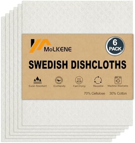 MoLKENE Swedish Dishcloths for Kitchen, 6 Pack Reusable Paper Towels, White by MoLKENE