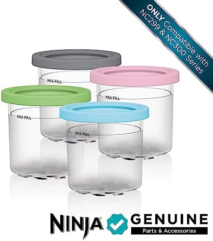 Ninja XSKPLD4BCD CREAMi Original Pints, 4 Count, Compatible with NC299AMZ and NC300s Series, BPA-Free, Dishwasher Safe, Clear/Grey/Lime/Pink/Aqua - Image 2
