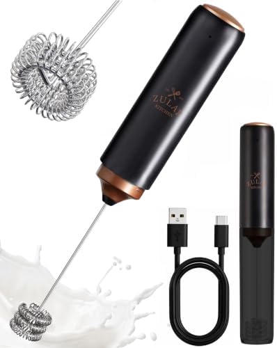 Zulay Kitchen Rechargeable Milk Frother Handheld - Triple Coil Whisk, Electric Coffee Frother, Portable Hand Frother Wand, Drink Mixer for Matcha, Lattes & Cappuccinos, Kitchen Gifts - Black Copper by ZulayKitchen