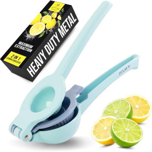 Zulay Kitchen Metal 2-in-1 Lemon Squeezer - Sturdy Max Extraction Hand Juicer Lemon Squeezer Gets Every Last Drop - Easy to Clean Manual Citrus Juicer - Easy-Use Lemon Juicer Squeezer - Blue/Purple by ZulayKitchen