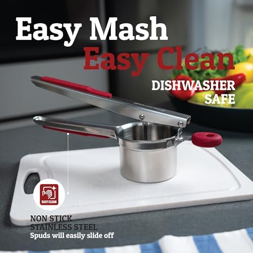 PriorityChef Large 15oz Potato Ricer, Heavy Duty Stainless Steel Potato Masher and Ricer Kitchen Tool, Press and Mash Kitchen Gadget For Perfect Mashed Potatoes - Everytime, Red - Image 4