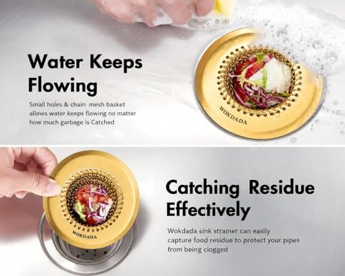 Kitchen Sink Drain Strainer,Patented Reversible Chain Mesh Basket, Gold - Image 3