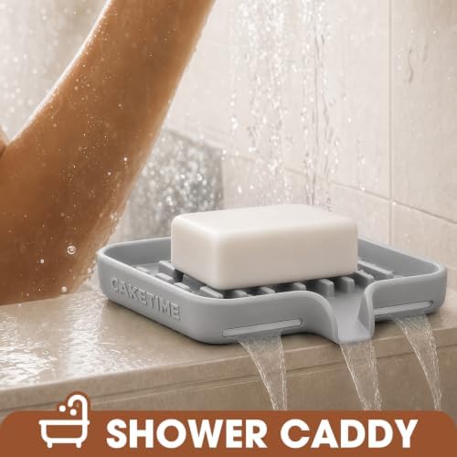 CAKETIME 2 Pack Silicone Soap Dish with Drainage Holes for Bathroom Shower Caddy Kitchen Counter Bar Sponge Holder Drying Rack Sink Organizer Apartment Home Household Necessities Light Gray - Image 3