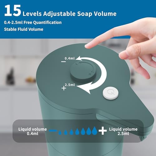 Aunmaon Automatic Soap Dispenser Touchless, Modern, Kitchen & Bathroom, Hands-Free, Adjustable Volume, Long Battery Life, Compatible with Thick & Thin Soap, Easy for Toddlers, Clog-Free, Green - Image 2