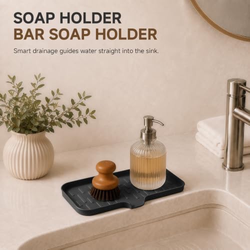 CAKETIME 2 Pack Silicone Soap Dish with Drain Spout for Bathroom Shower Caddy Kitchen Counter Sponge Holder Bar Sink Organizer Gadgets Gears Items Self Draining Jabonera Stuff Black Medium - Image 4