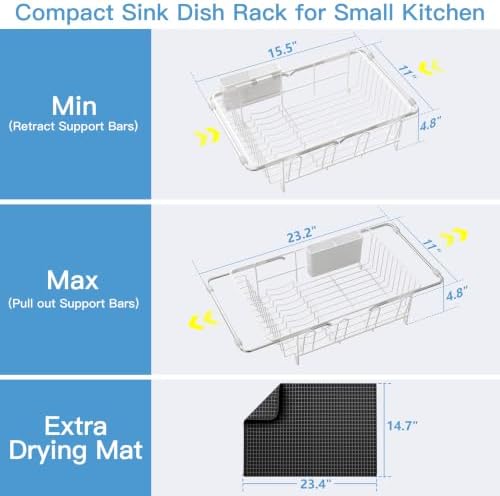 JASIWAY White Dish Drying Rack in Sink with Mat, Cups and Utensil Holder - Image 6