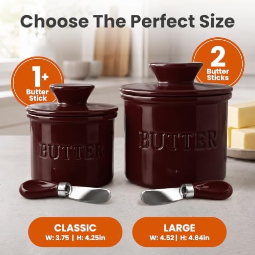 Priority Chef Butter Crock with Lid for Countertop with Spreader Knife and Water Line, Soft Spreadable Butter, Ceramic French Butter Dish with Lid, Maroon - Image 5