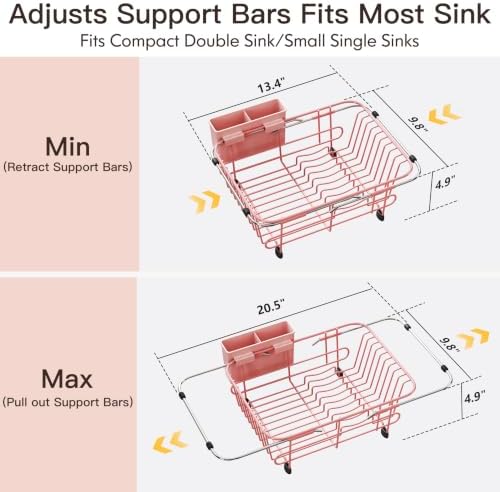 JASIWAY Pink Dish Drying Rack in Sink with Utensil Holder, RV, Apartment - Image 4