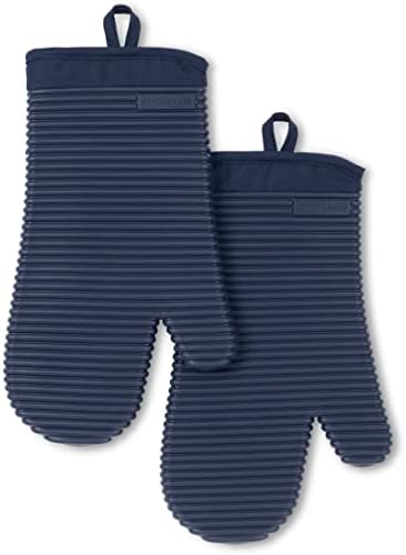 KITCHENAID Ribbed Soft Silicone Oven Mitt 2-Pack Set, 7.5"x13", Ink Blue by KitchenAid