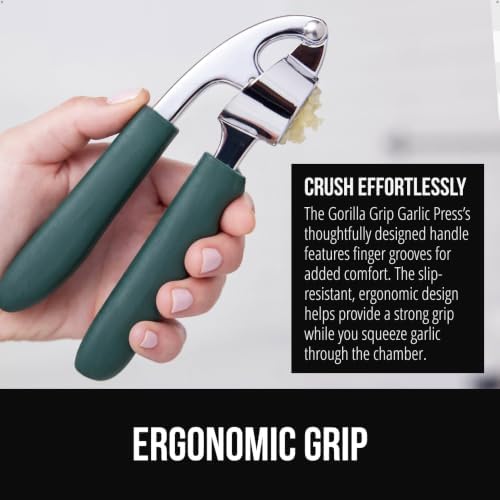 GORILLA GRIP Garlic Press and Peeler Set, Heavy Duty Mincer, Hunter Green - Image 3