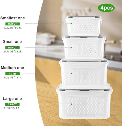 Freshmage Fruit Storage Containers for Fridge with Removable Colander 4 PCS - Image 2