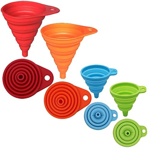 KongNai Kitchen Funnel Set 4 Pack, Small and Large, Kitchen Gadgets Accessories Foldable Silicone Collapsible Funnels for Filling Water Bottle Liquid Transfer Food Grade - Image 4