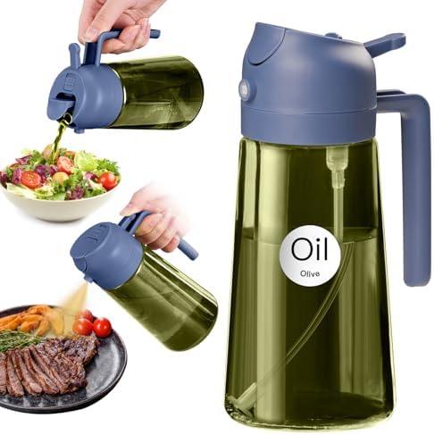 YARRAMATE 16oz/470ml Dark Green Oil Sprayer for Cooking with Stickers, Food-grade Premium 2 in 1 Olive Oil Dispenser Bottle for Kitchen Gadgets, Air Fryer, Salad, Frying, BBQ (Navy) by YARRAMATE