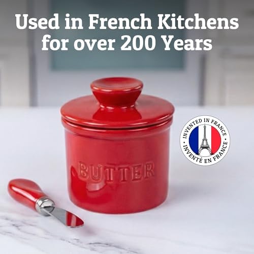 Priority Chef Large Butter Crock with Lid with Water Line, Ceramic French Butter Dish to Leave On Counter, Red - Image 6