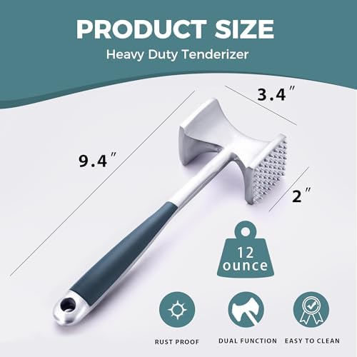 KITEXPERT Meat Tenderizer Hammer with Comfortable-Grip Handle, Dual-side Mallet for Kitchen, Heavy Duty Pounder For Tenderizing Steak, Beef and Fish, Blue - Image 6