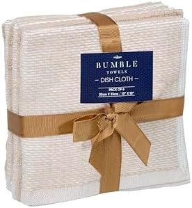 Bumble Premium Dish Cloths 13"x13" (6 Pack) | 100% Natural Ring Spun Cotton | 400 GSM | Highly Absorbent & Soft |Yarn Dyed & Solid Dyed Terry Dish Cloth Set - Tan - Image 7