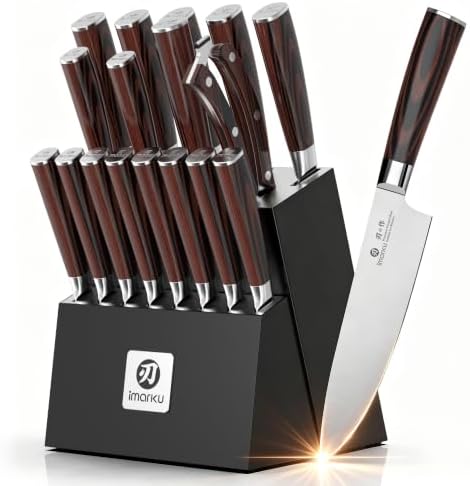 imarku 18-Piece Japanese Santoku Stainless Steel Knife Set with Block by imarku