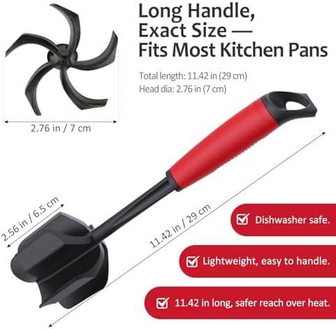 Ourokhome Meat Chopper and Potato Masher, Heat Resistant Nylon Ground Beef Smasher for Hamburger, 5 Curved Blades Nonstick Safe Mixer & Stirrer, Practical Kitchen Gadgets, Black Red - Image 5