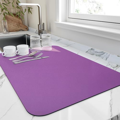 HotLive Dish Drying Mat for Kitchen Counter, Heat Resistant Drainer Mats with Non-slip Rubber Backed, Hide Stain Kitchen Super Absorbent Draining Mat, Easy to Clean Dish Rack Pad, Purple 16"x18" by HotLive