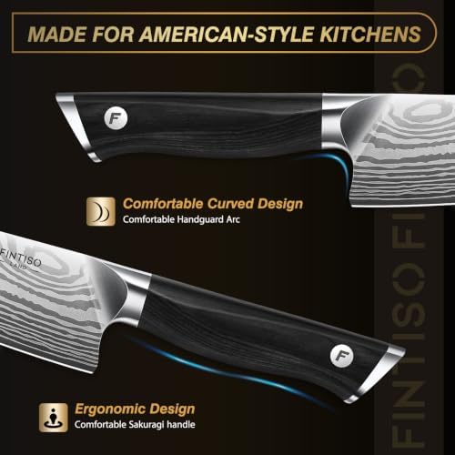 FINTISO 8 Inch Japanese Chef Knife,2026 New Upgrade Kitchen Knife High CarbonJapanese Powder Steel Kitchen Knife with Ergonomic Sakuragi Handle Chef Knives Set - Image 4