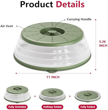 WVM Microwave Splatter Cover Vented for Food with Hook Hole, Splatter Guard & Colander Kitchen Gadget for Food, Meal Prep, Green, M(11"x3.26")-Pack of 1 - Image 6