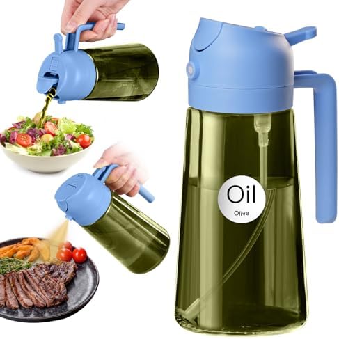 YARRAMATE 16oz/470ml Dark Green Oil Sprayer for Cooking with Stickers, Food-grade Premium 2 in 1 Olive Oil Dispenser Bottle for Kitchen Gadgets, Air Fryer, Salad, Frying, BBQ (SkyBlue) by YARRAMATE