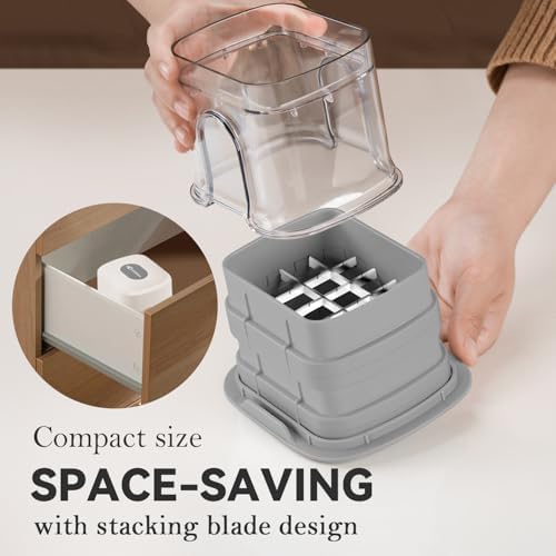 KEOUKE Multifunctional Vegetable Chopper White - 3 Interchangeable Blades Potato French Fry Cutter with Container & Storage Box Food Chopper Dicer for Cucumber, Tomato, Carrot, Onion - Image 6