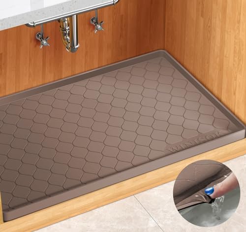 Winisok Waterproof Under Sink Mat 34" x 19", Silicone Mat, Brown by Winisok