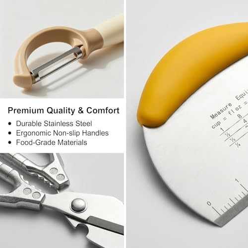 6-Piece Kitchen Utensil Set - Includes Cabbage Shredder, Crinkle Cutter, Dough Scraper, 2 Peelers, and Stainless Steel Kitchen Shears - Ideal Food Prep & Baking Tools (6 PCS-B) - Image 6