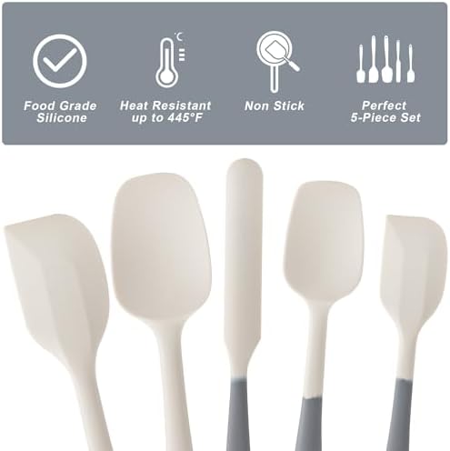 Silicone Spatula Set,5 Piece Food Grade Rubber Spatulas,Gray+White - Image 3