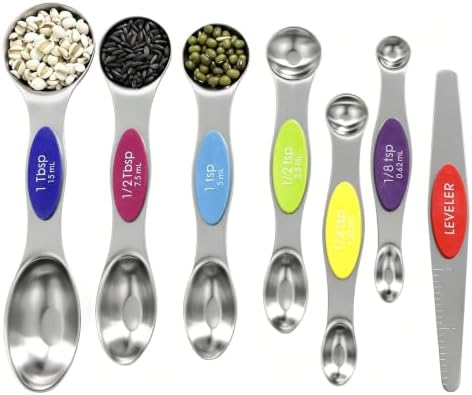 Multicolor Magnetic Measuring Spoons Set with Leveler by BIDFUL