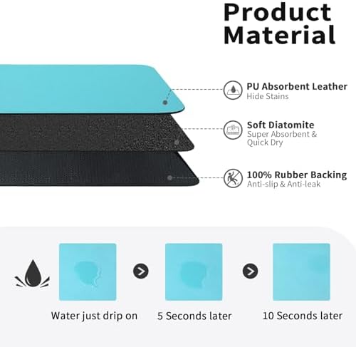 HotLive Dish Drying Mat for Kitchen Counter, Heat Resistant Drainer Mats with Non-slip Rubber Backed, Hide Stain Kitchen Super Absorbent Draining Mat, Easy to Clean Dish Rack Pad, Teal 16"x18" - Image 2