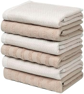 Bumble Premium Dish Cloths 13"x13" (6 Pack) | 100% Natural Ring Spun Cotton | 400 GSM | Highly Absorbent & Soft |Yarn Dyed & Solid Dyed Terry Dish Cloth Set - Tan - Image 5