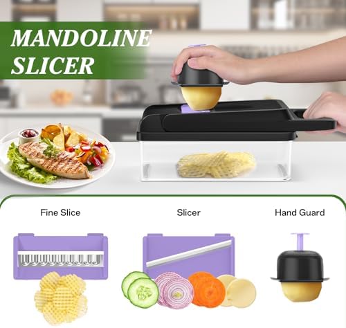 HomeHacks Veggie Chopper Vegetable Cutter, 12 in 1 Kitchen Gadget, Purple - Image 4