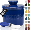 Priority Chef Large Butter Crock with Lid with Water Line, Ceramic French Butter Dish to Leave On Counter, Dark Blue by PriorityChef