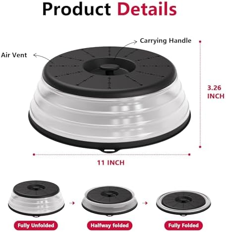 WVM Microwave Splatter Cover Vented for Food with Hook Hole, Splatter Guard & Colander Kitchen Gadget for Food, Meal Prep, Black, M(11"x3.26")-Pack of 1 - Image 6