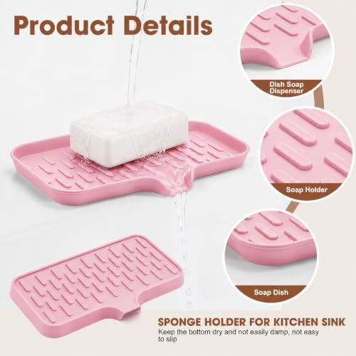 CAKETIME 2 Pack Silicone Soap Dish with Drain Spout for Bathroom Shower Caddy Kitchen Counter Sponge Holder Bar Sink Organizer Tray Container Drying Toiletries Essentials Cute Girl Pink Gifts Medium - Image 5