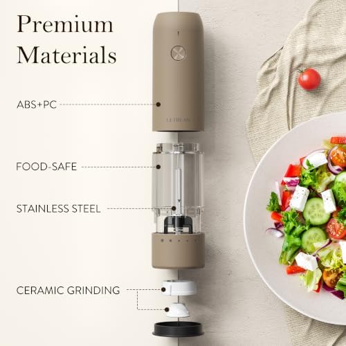 Ultrean Electric Salt and Pepper Grinder Set, Rechargeable,Brown - Image 5